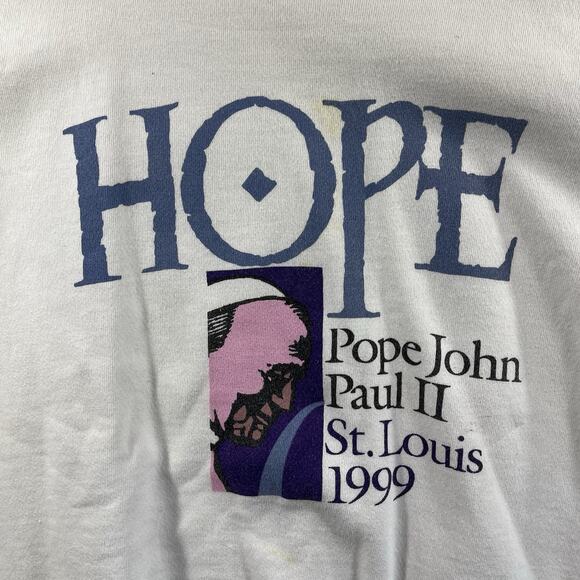 Vintage Pope John Paul II St Louis Sweatshirt Mens Large White 1999 Hope 90s - Picture 2 of 11